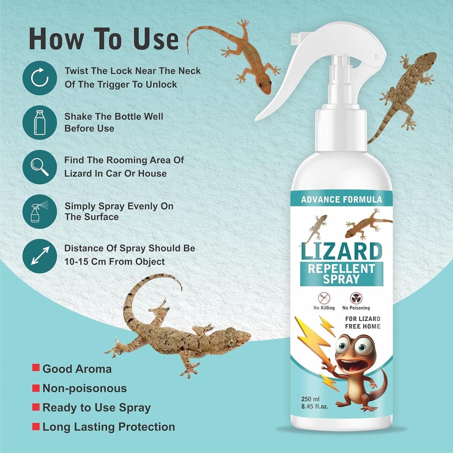 Lizard Repellent for Home Spray Pest Control 250ML (Pack of 2) - Zynocruze