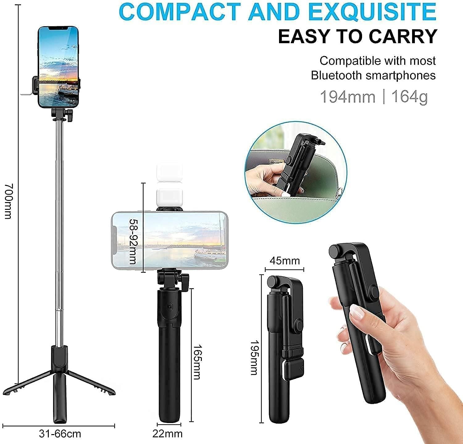 Extendable Flash 3-in-1 Selfie Stick Tripod with Bluetooth Remote - Zynocruze