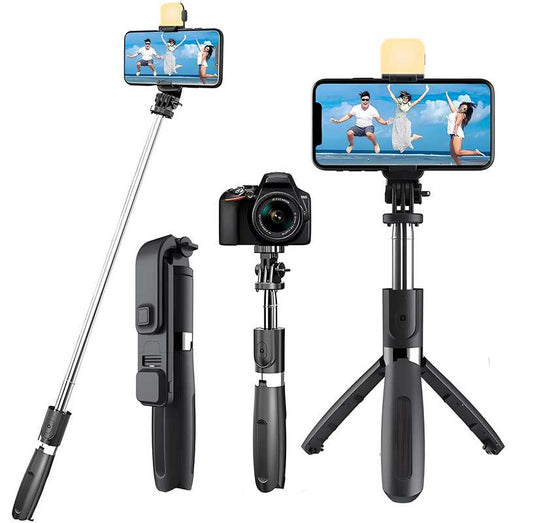 Extendable Flash 3-in-1 Selfie Stick Tripod with Bluetooth Remote - Zynocruze