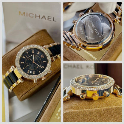 Michael Kors For Her Black  Perfectly made for outgoing and active ladies, this Michael Kors modern and stylish watch would be a great accessory for you.