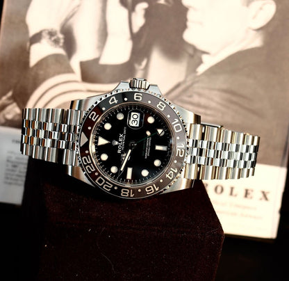 Rolex GMT Master 2 Bruce Wayne Back again with a latest Upgrade, 2024 Oyestersteel & Silver edition comes with New 5 Link Stainless Steel Bracelet & Rotating bezel.